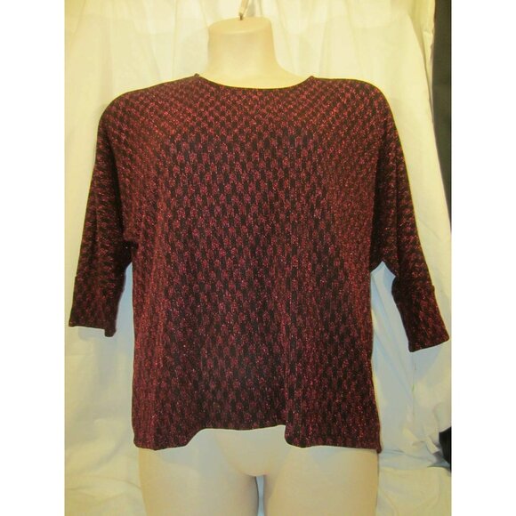 ALFANI PETITE Rose Shimmer red black sparkle top Women PL NWT $60 - Picture 1 of 7